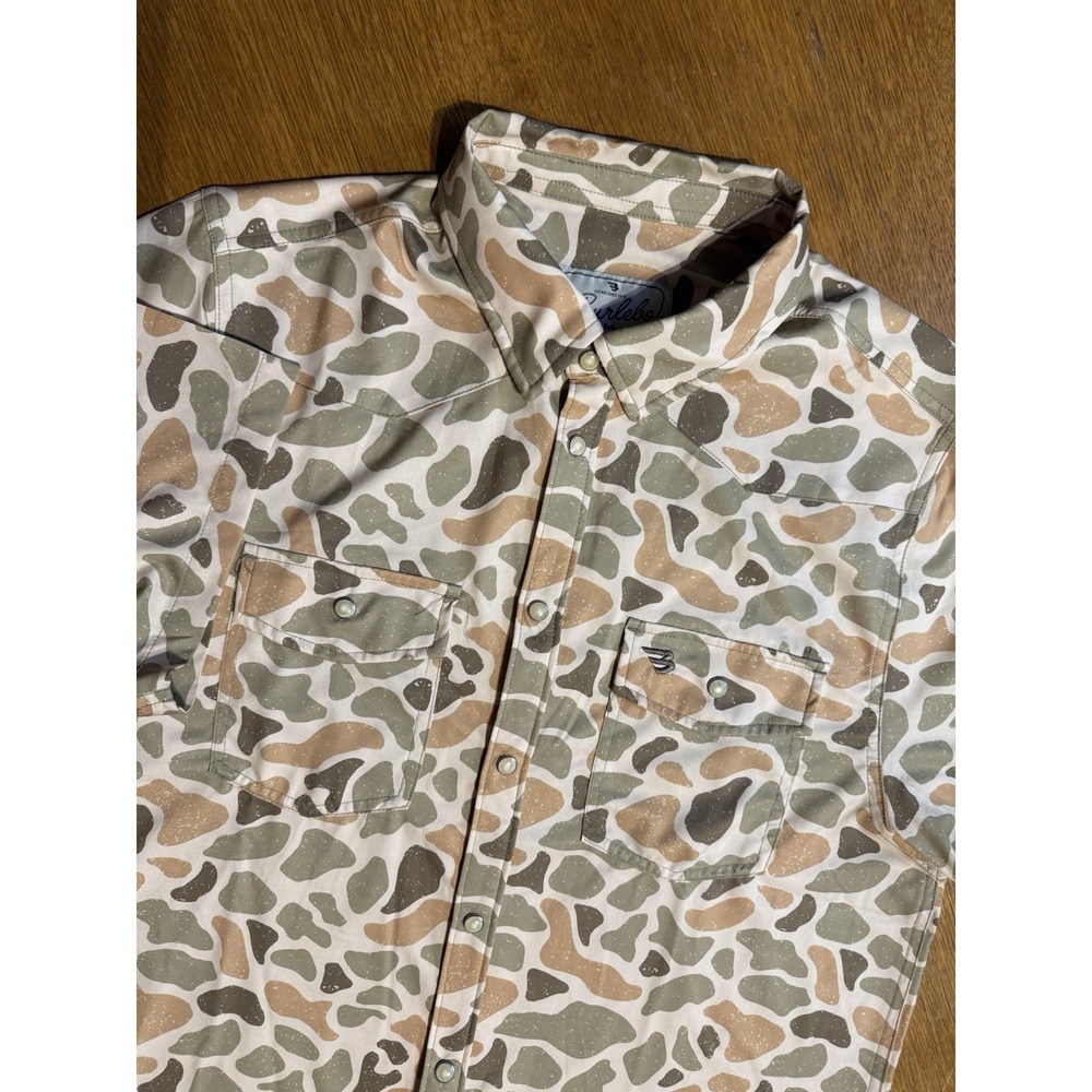 Burlebo Fishing Shirt Mens M Duck Camo Snap Button Vented Performance USA
